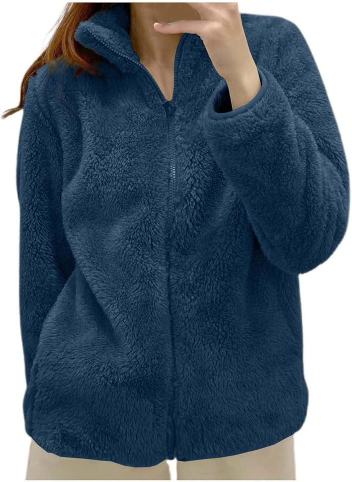 Women's hooded sherpa fleece coat