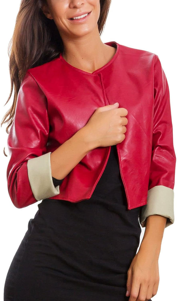 Women's cropped faux leather bolero jacket