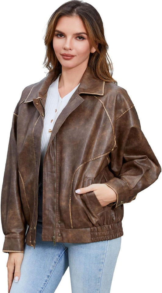 Women's loose faux leather jacket