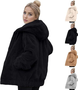 Women's hooded sherpa fleece coat