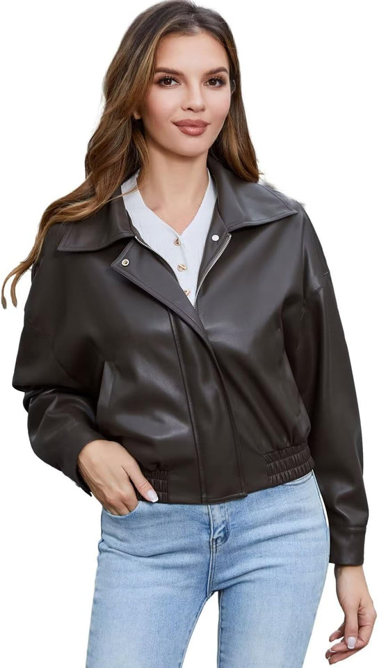 Women's loose faux leather jacket