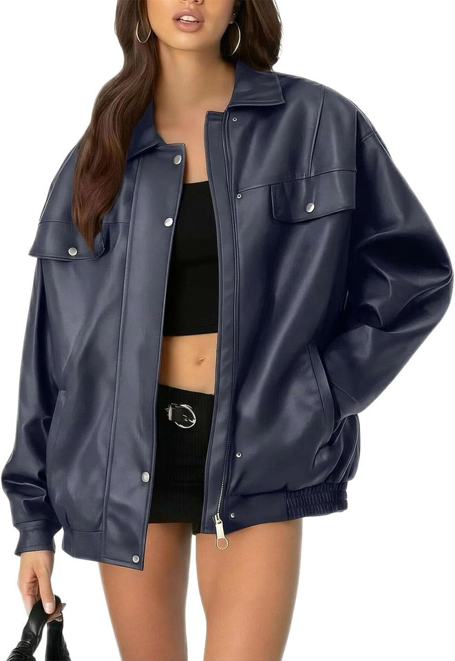 Women's oversized faux leather blazer