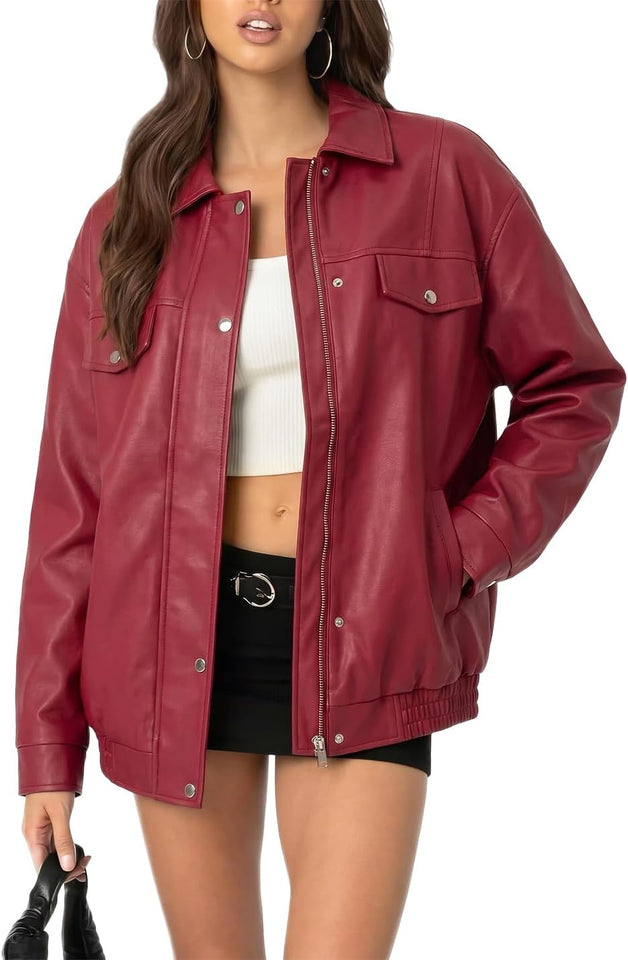 Women's oversized faux leather blazer