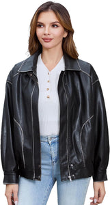 Women's loose faux leather jacket