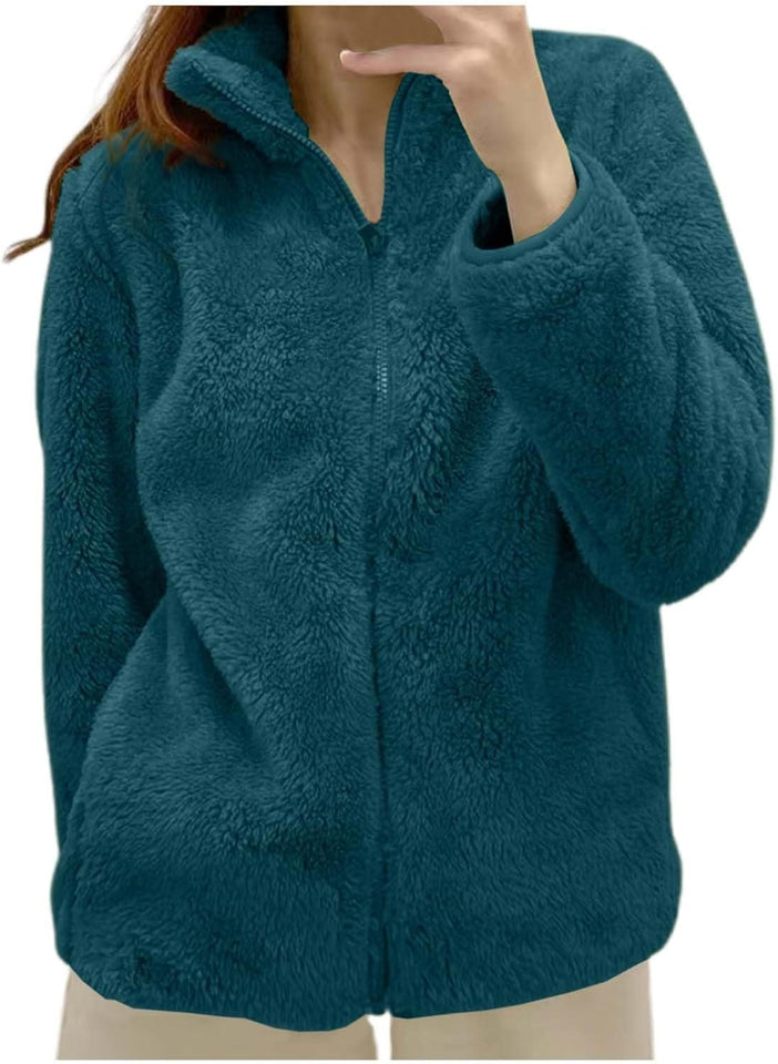 Women's hooded sherpa fleece coat
