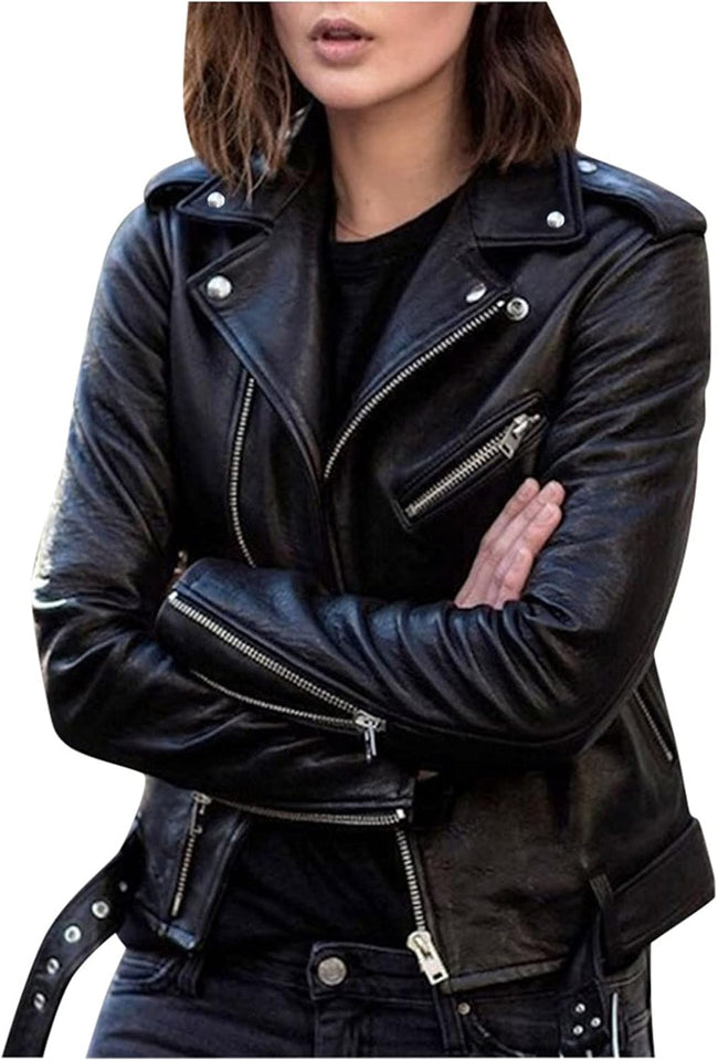 Women's faux leather biker jacket