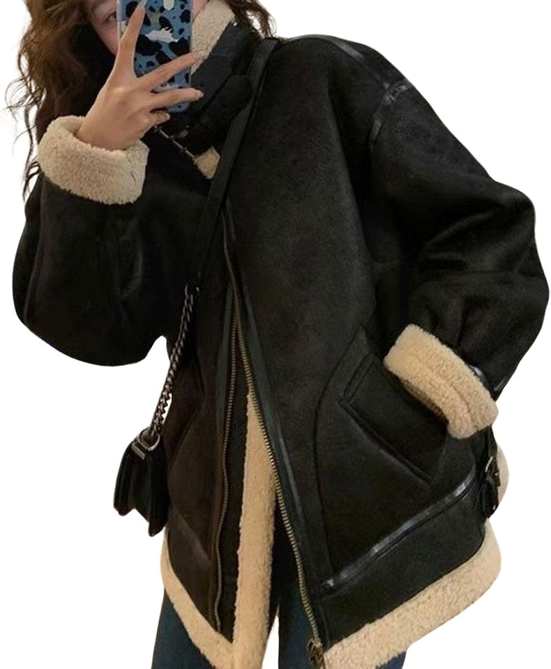 Women's sherpa fleece leather jacket