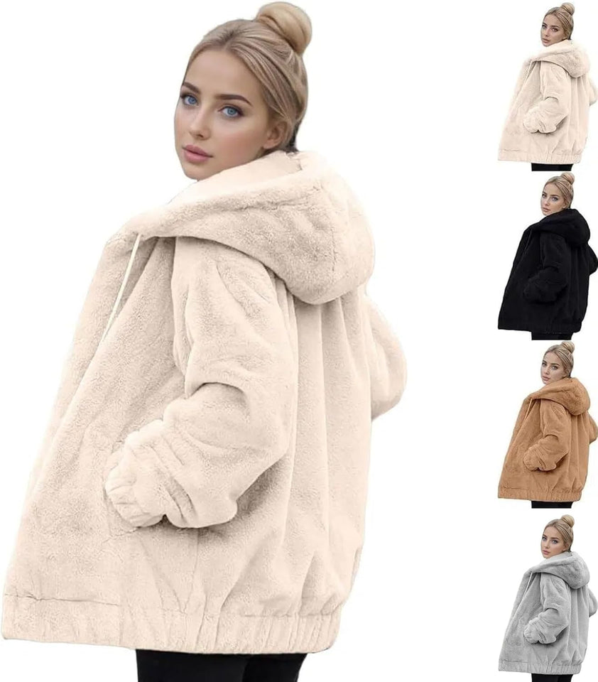 Women's hooded sherpa fleece coat
