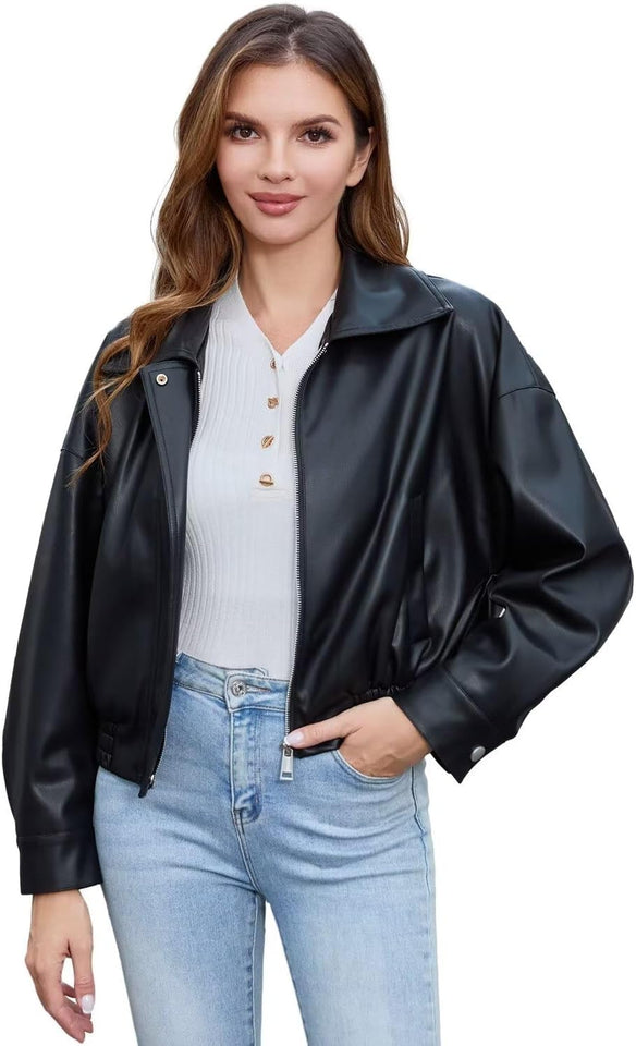 Women's loose faux leather jacket