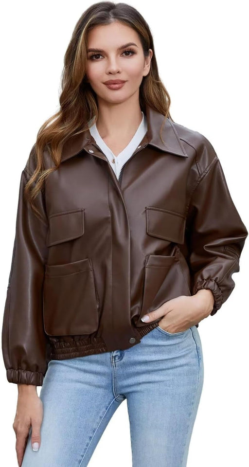 Women's loose faux leather jacket