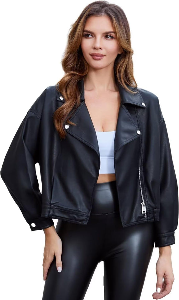 Women's cropped faux leather jacket