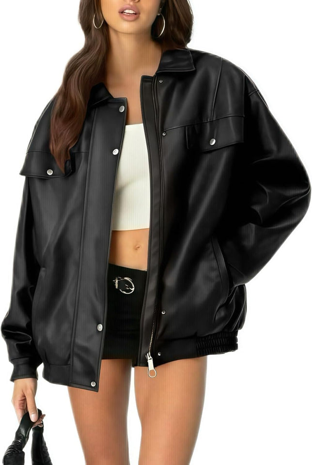 Women's oversized faux leather blazer