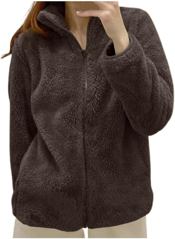 Women's hooded sherpa fleece coat