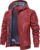 Men's hooded faux leather bomber jacket