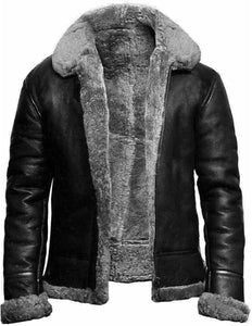 Men's shearling collar leather jacket