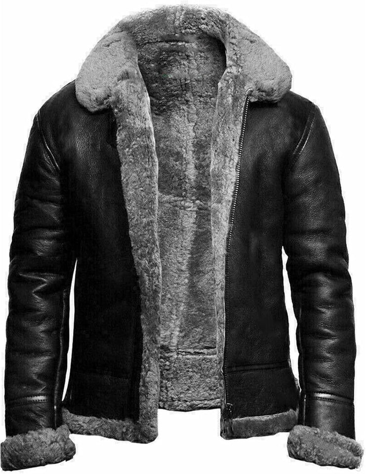 Men's shearling collar leather jacket
