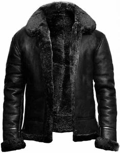 Men's shearling collar leather jacket