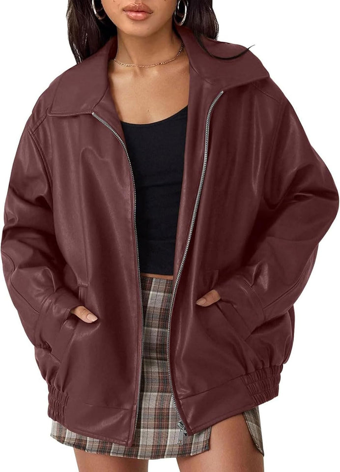Women's cropped faux leather bomber jacket