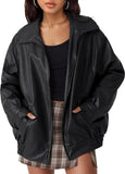Women's cropped faux leather bomber jacket
