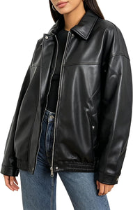 Women's oversized moto leather coat
