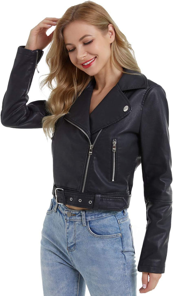 Women's cropped faux leather jacket