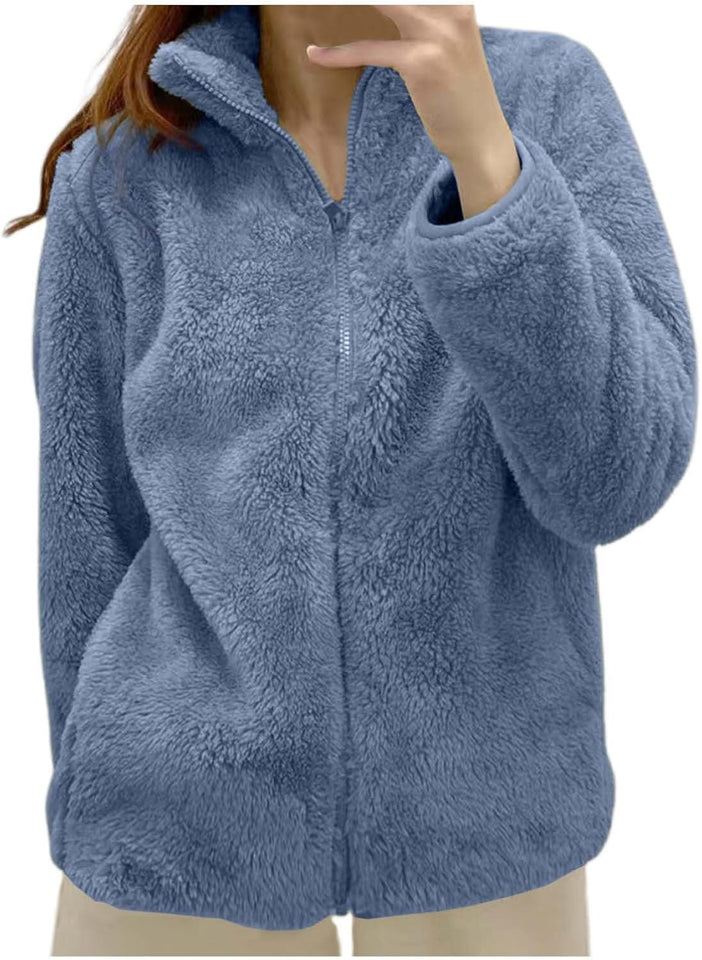 Women's hooded sherpa fleece coat