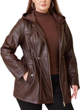Women's hooded faux leather moto coat