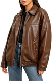 Women's oversized moto leather coat