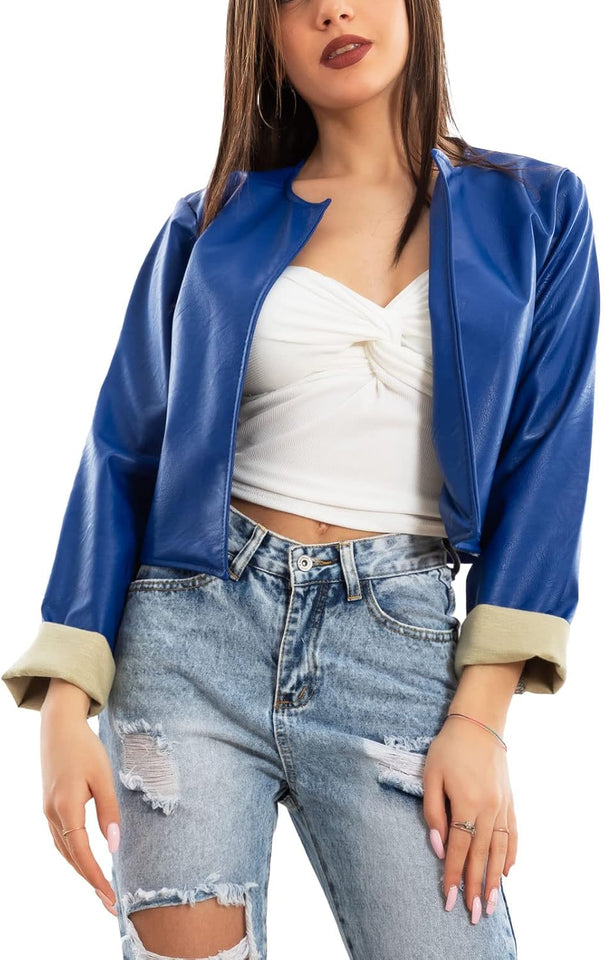 Women's cropped faux leather bolero jacket
