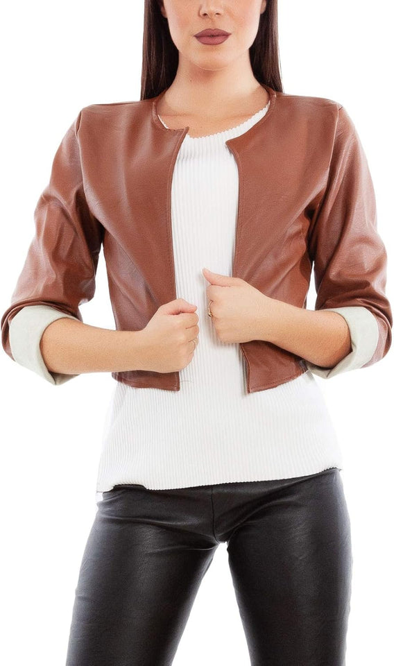 Women's cropped faux leather bolero jacket
