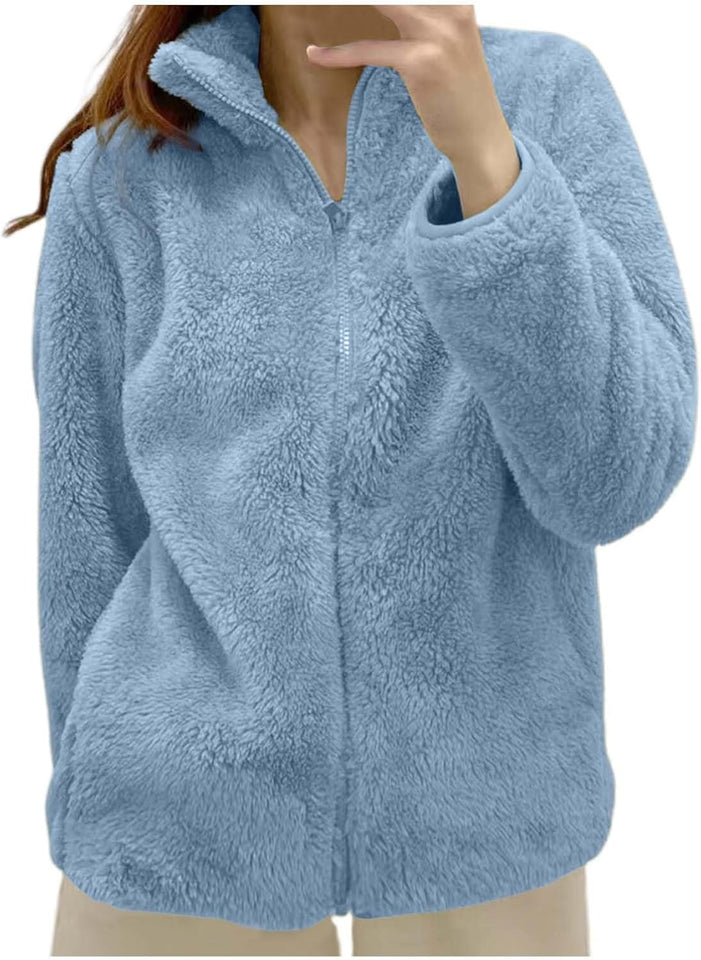 Women's hooded sherpa fleece coat