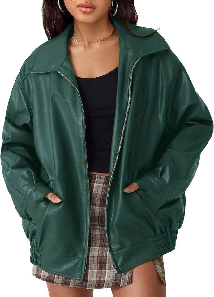 Women's cropped faux leather bomber jacket