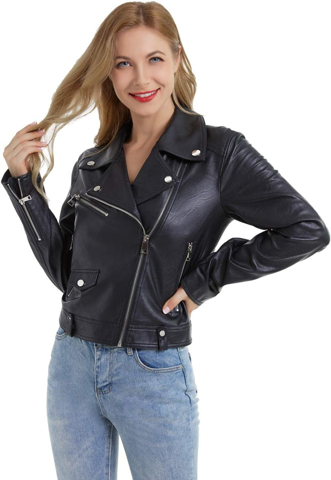 Women's cropped faux leather jacket