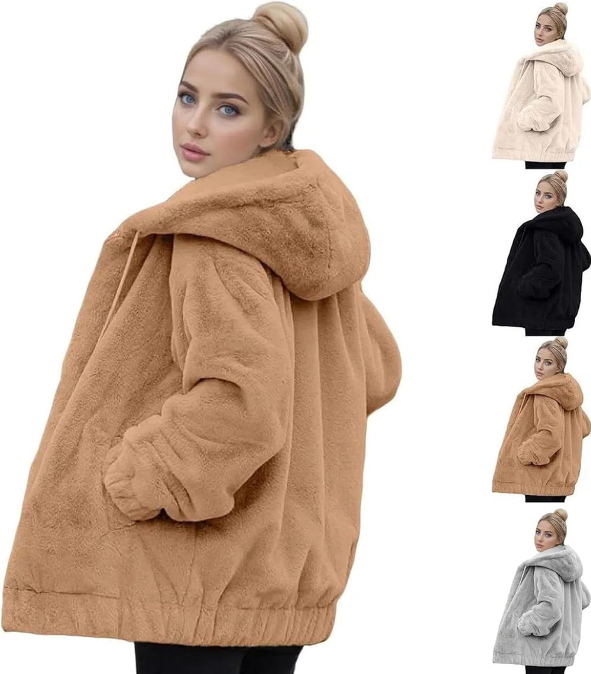Women's hooded sherpa fleece coat