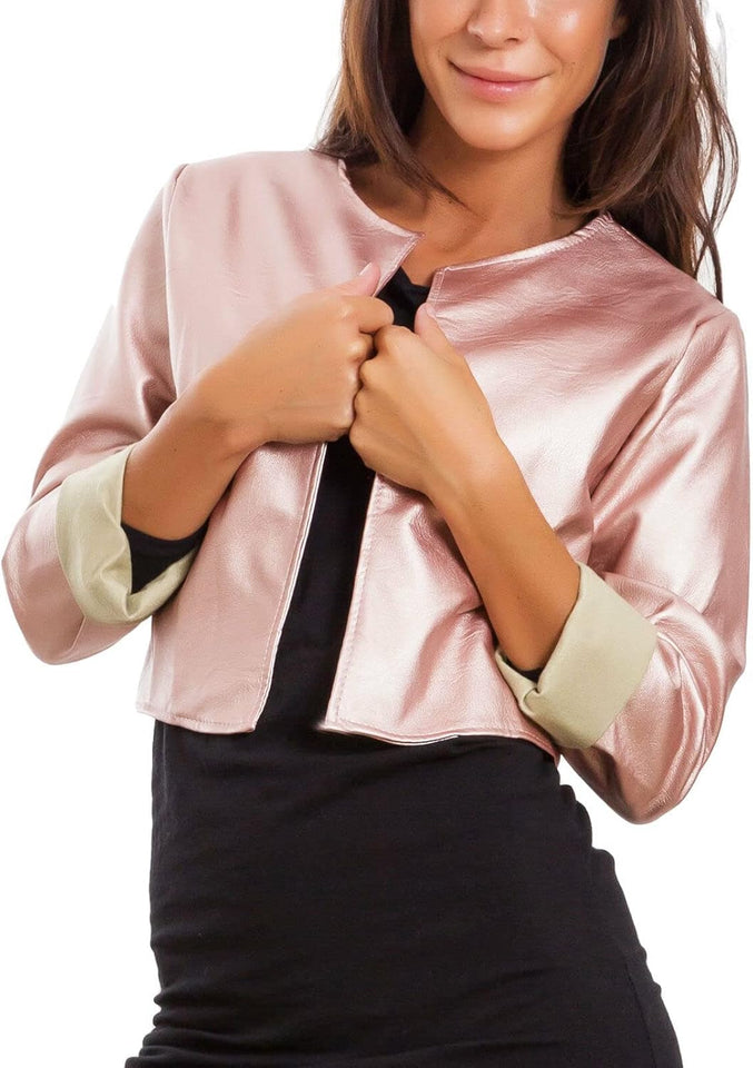 Women's cropped faux leather bolero jacket