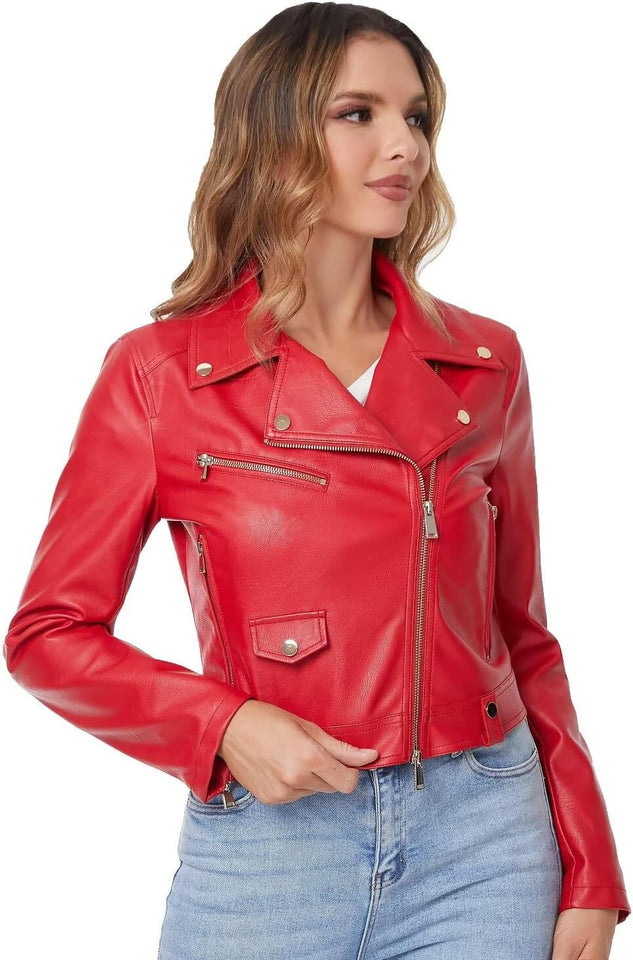 Women's cropped faux leather jacket