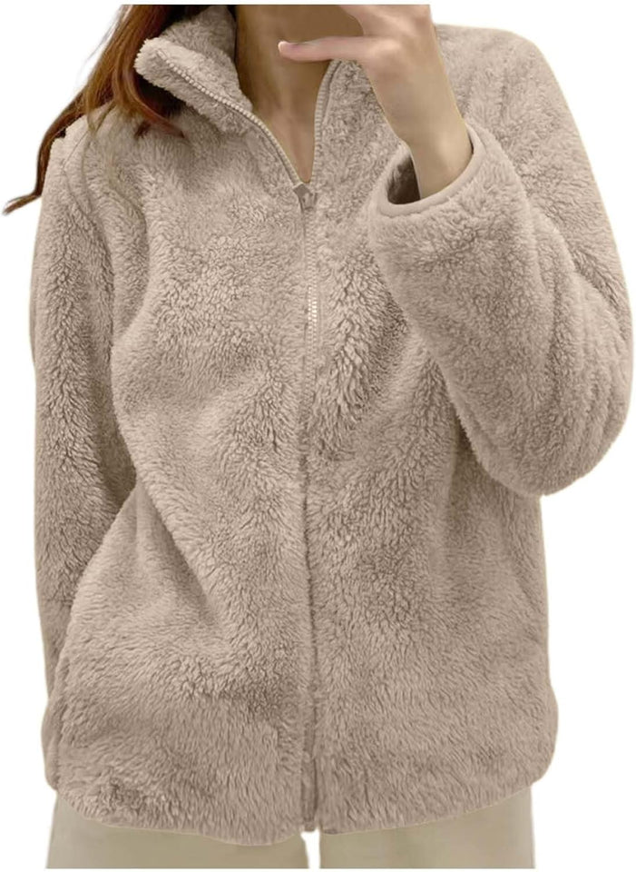 Women's hooded sherpa fleece coat