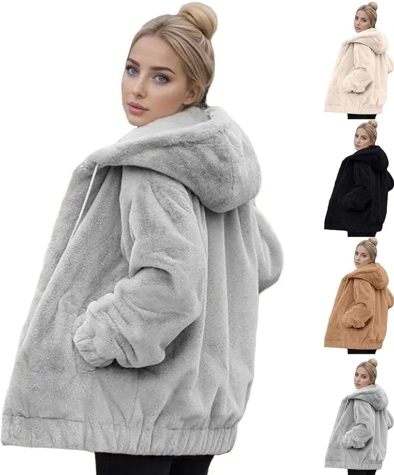 Women's hooded sherpa fleece coat