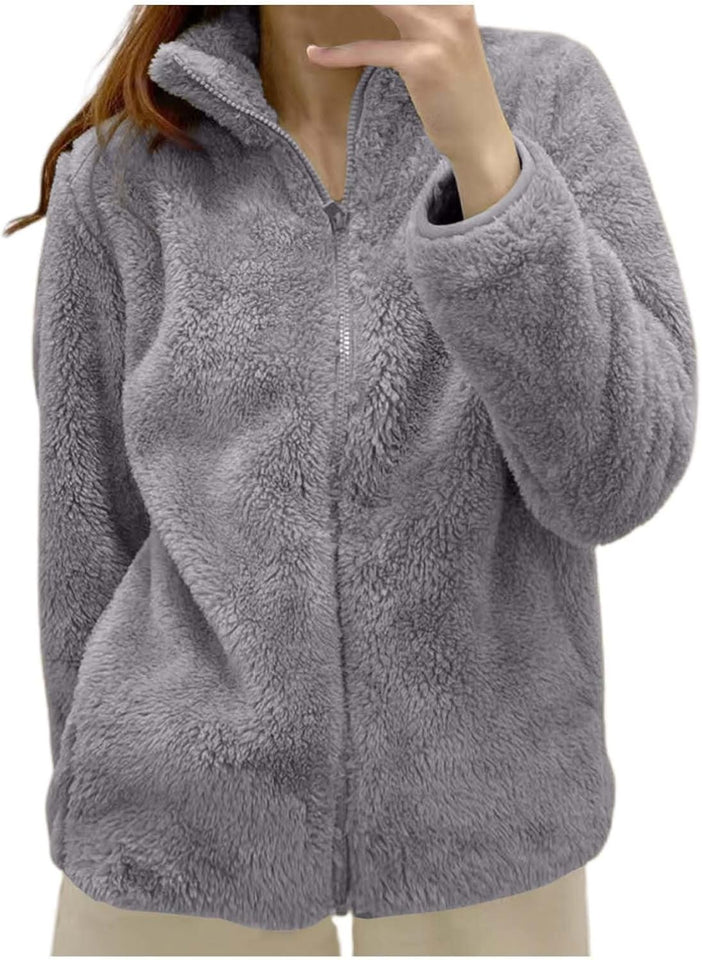 Women's hooded sherpa fleece coat
