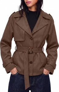 Women's faux suede belted jacket