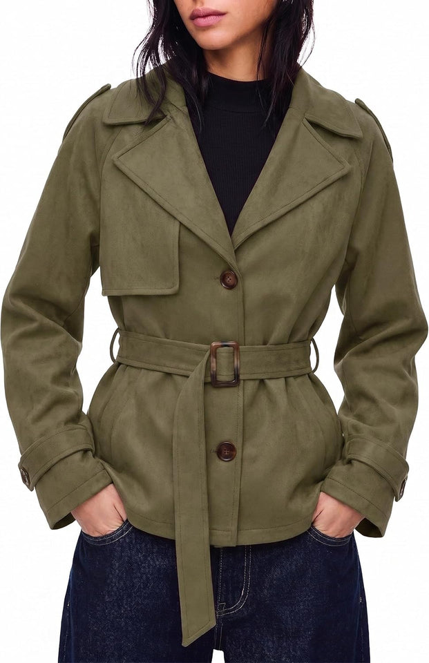 Women's faux suede belted jacket