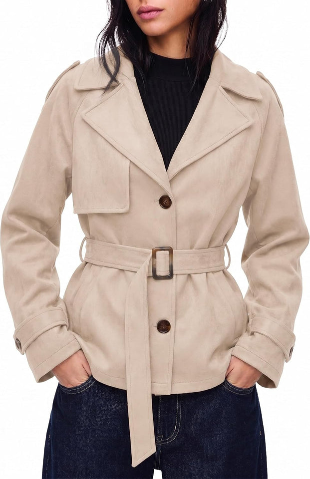 Women's faux suede belted jacket