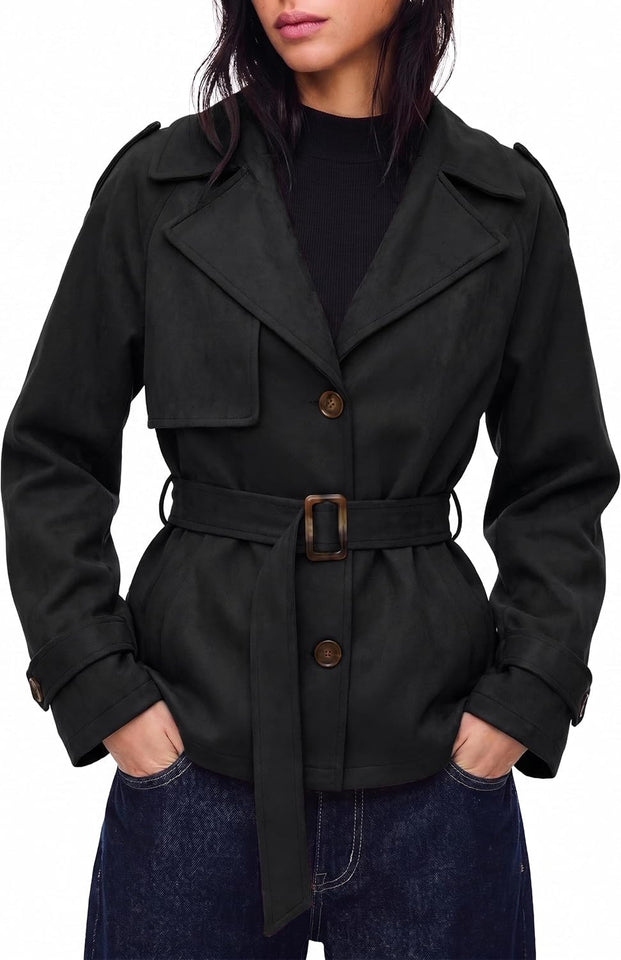 Women's faux suede belted jacket