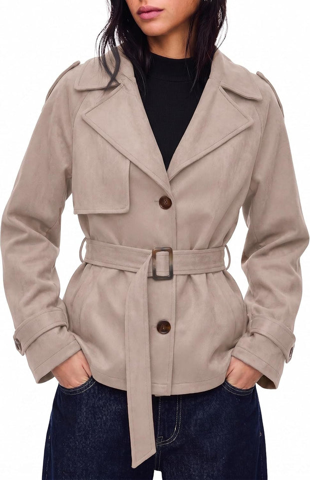 Women's faux suede belted jacket